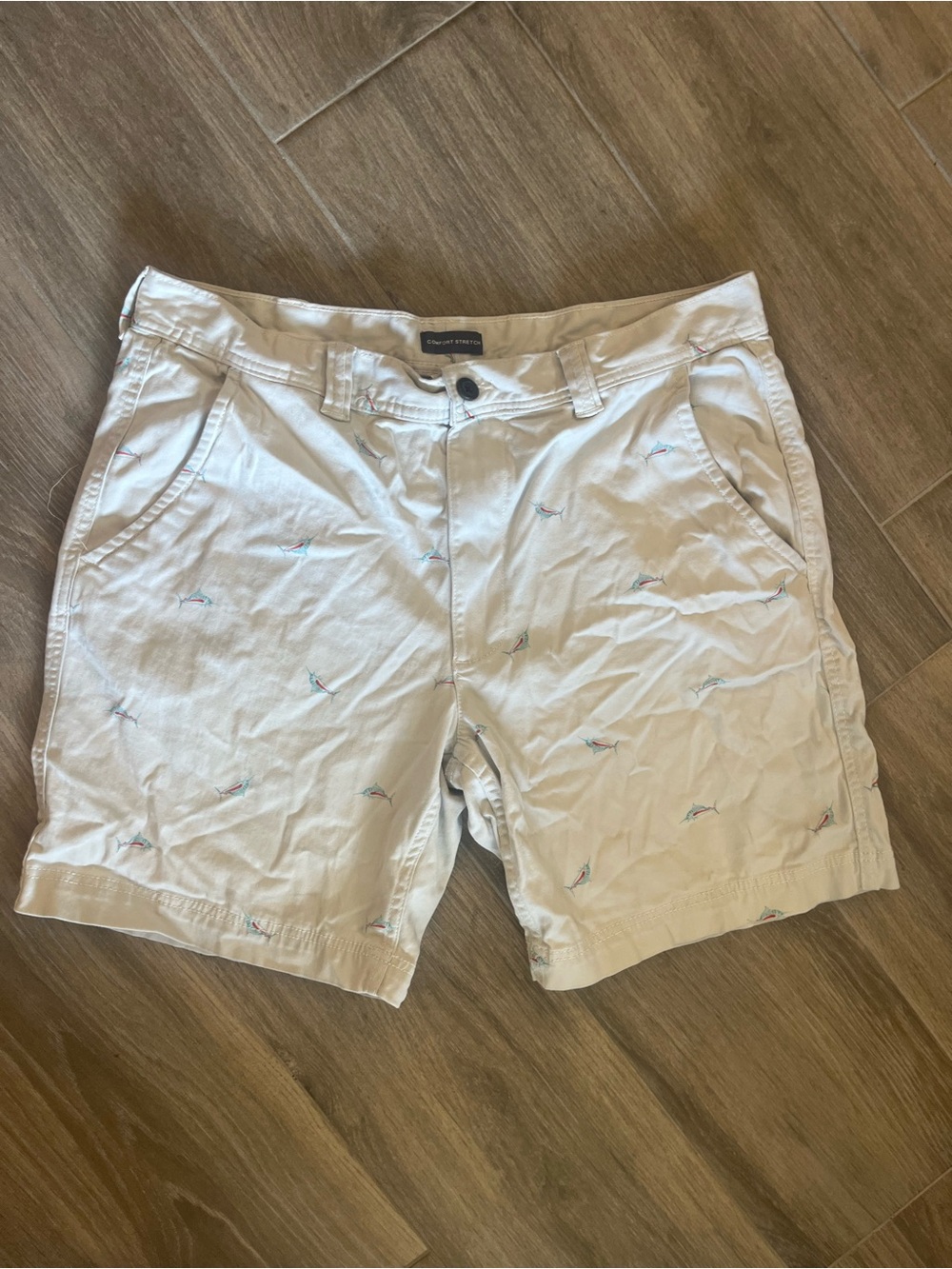 St. John's Bay White Chino Shorts with Subtle Embroidered Fish